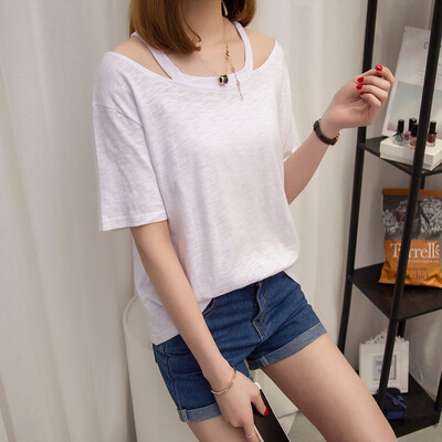 

VIVAHEART Korean casual loose jacket T-shirt cotton short-sleeved round neck student female VWTD174140 white