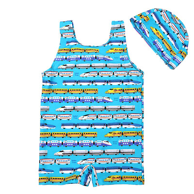

Yizi EZI children&39s vest swimsuit boy baby baby conjoined swimwear swim cap Ezi15047 small train printing 85cm