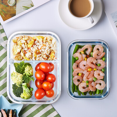 

Youyi with separated round glass lunch box microwave heat-resistant three-compartment lunch box fresh box sealed bowl three-piece suit U-1511