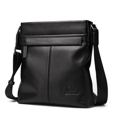 

American bison male bag shoulder bag men&39s Messenger bag vertical section Korean version of the backpack casual calfskin business package N2357-1B black