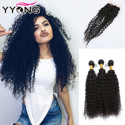 

Malaysian Curly Hair Lace Closure With Bundles 3Pcs YYONG Hair Malaysian Kinky Curly Virgin Hair Bundles With Lace Closure