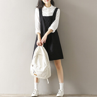 

CITYPLUS Sen Female Arts Fan loose casual cotton and linen straps shorts CWDK172256 black
