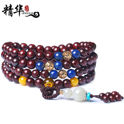 

Essence Venus lobular red sandalwood Buddha beads hand string with Hetian jade creative text to play men's hand string female models necklace Featured Fulu 8mm essence section