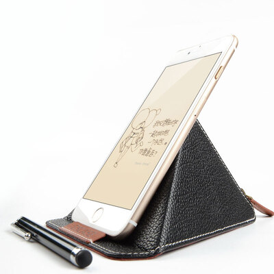 

ESCASE mobile phone stand flat stand desktop office imitation leather mobile phone portable stand Huawei mobile phone iPhone millet mobile phone iPad tablet desktop bracket gentleman black