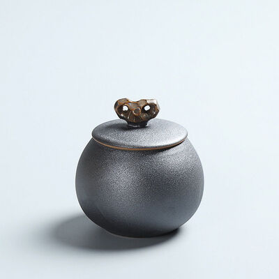 

Black Small Ceramic Tea Caddy Pottery Canister Food Storage Container Coffee Jar