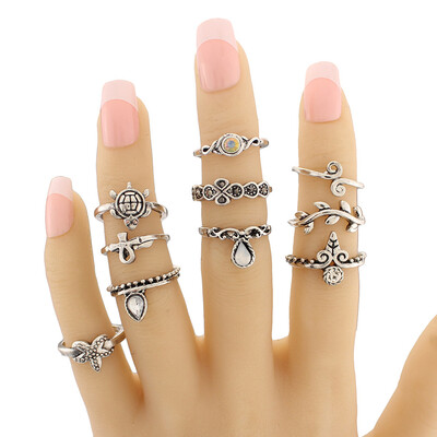 

10Pcs Vintage Ретро Женские Кольца Установить Кольцо Ювелирных изделий Кольцо Бохо Готика