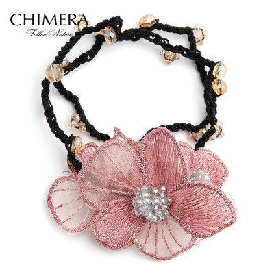 

Chimera (CHIMERA) hair ornaments headdress blooming beaded fabric flowers hair band hair rope pink