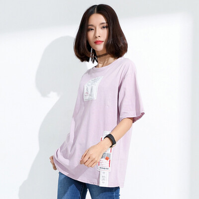 

MAZOE Женская случайная прилив свободная ткань с напечатанной футболкой с коротким рукавом A244 розовый все