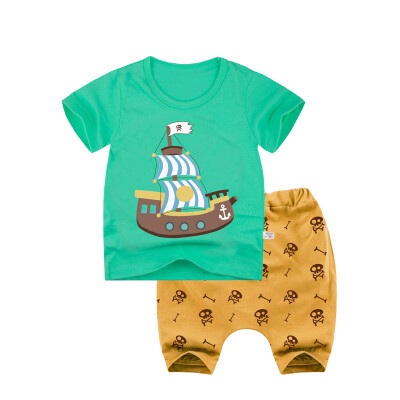 

Yue Tong Lai children's suit summer boy short-sleeved T-shirt harem pants summer suit Y1913 green pirate ship 160