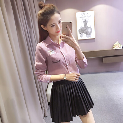 

VIVAHEART Korean Long Sleeve Lapel Print Student Pure Color Shirt Shirt Female VWCC172333 Pink L