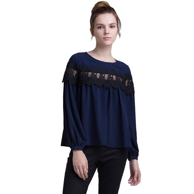 

UR дамы кружево украшения молодежной городской моды рыхлой дикой блузке рубашка YU31S2CN2002 темно-синий M