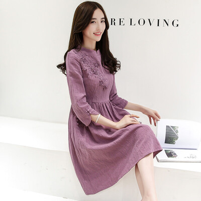 

Сибирская женщина 2017 летняя розовая фиолетовая вышивка cheongsam вставная семиточечная рукав была тонкой высокой талии платье S71R0212A635S розовый фиолетовый S