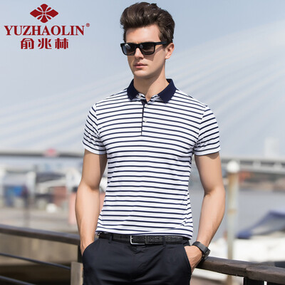 

Ю. Zhaolin многоцветные полосатые футболки отворот мужской простой случайные мужские с короткими рукавами футболки YZL307 синий 3XL