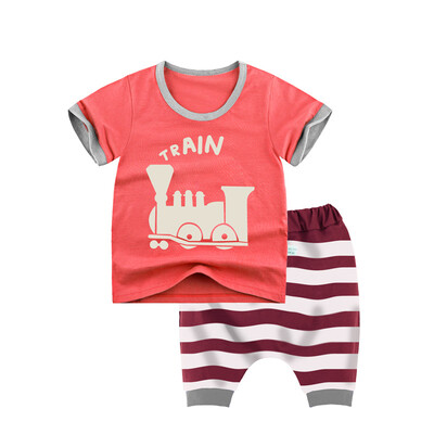 

Yue Tong Lai children's suit summer boy short-sleeved T-shirt harem pants summer suit Y1918 red car 120