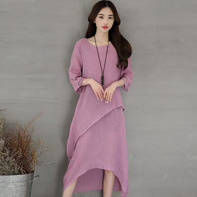 

Silk cypress female chiffon seven sleeves temperament ladies do not specifications hem 2017 dress spring&summer S71R0101A972XL lotus purple