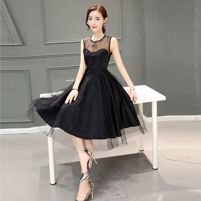 

Milano MILANYIN Women&39s 2017 spring Korean version of the sleeveless pendulum net yarn waist Peng Peng ladies dress A word temperament skirt ML119 black