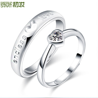 

Early makeup S925 silver couple ring Korean version of fashion imitation diamond opening couple on the ring men and women on the ring of two heart to send his girlfriend boyfriend gift selection