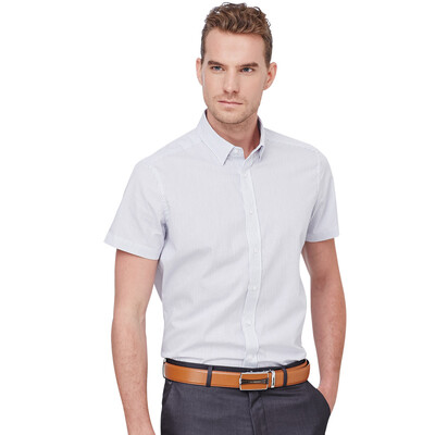 

Gentle Virtue simple vertical striped combed cotton male short sleeves Slim shirt YCF60321-115 blue stripes 43