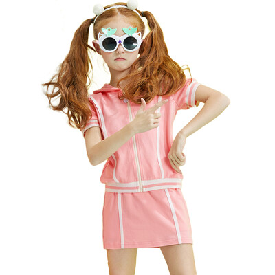 

Disha DEESHA Girls' Set Comfortable Vibrating Striped Skirt Pants Sports Set 711721901 Leather Powder 160