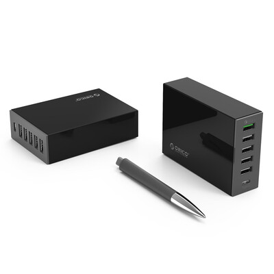 

ORICO TSL-6U Desktop Multi-Port USB Charger Type-c 1 24A 4 Fast Charge 20 Output 5V10A High Power Charger Black