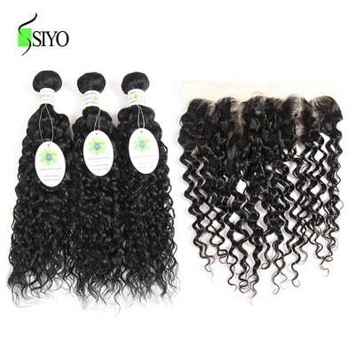 

Peruvian Water Wave with Frontal Closure Peruvian Virgin Hair with Lace Frontal Ear to Ear 134 Water Wavy Closure With 3 Bundle