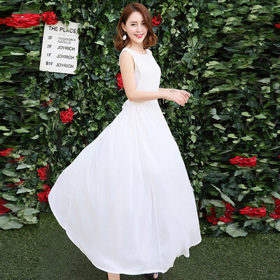 

Синяя женщина 2017 белый темперамент высокая талия без рукавов длинный параграф платья S72R0020A10XL черный XL