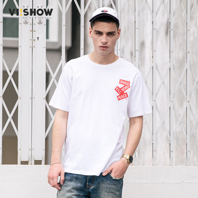 

Wei Xiu viishow round neck collar short sleeve T shirt male casual men short T letter printing T shirt tide TD15561721 white XL