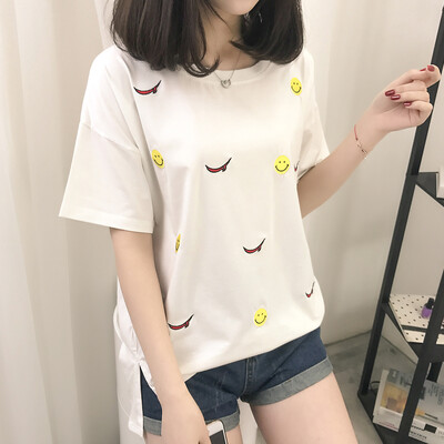 

VIVAHEART Korean casual fashion smiley print T-shirt round neck short sleeve jacket female VWTD174133 pink