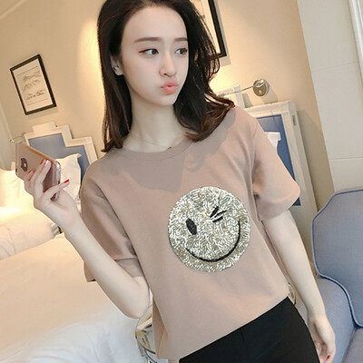 

VIVAHEART Smile Pattern T-Shirt Short Sleeve Women&39s Easy Korean Dress Tide VWTD173441 Brown L
