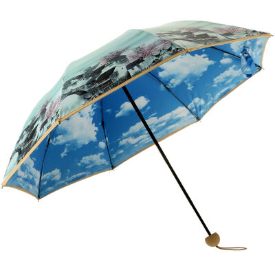 

Jingdong supermarket] Parkson sun umbrella three fold sunny umbrella creative color plastic sunscreen umbrella anti-ultraviolet sun umbrella blue sky white clouds rain dual-use double umbrella colorful Jiangnan