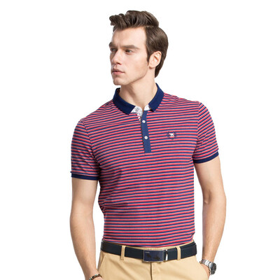 

Camel (CAMEL) men's summer business casual stripes embroidered standard Polo short-sleeved T-shirt X7B201220 dark red XL