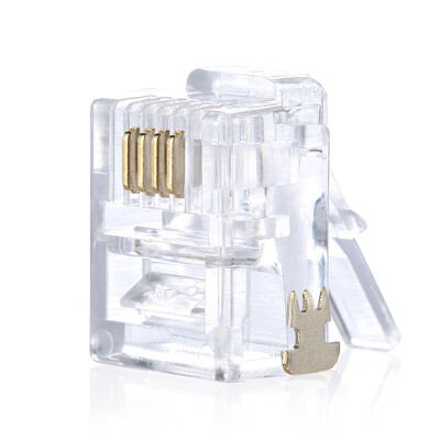 

Ampang AMPCOM AMCAT34030 phone crystal head pure copper gilded RJ11 voice telecom quality three claw type 6P4C four core two core telephone line connector 30 bag
