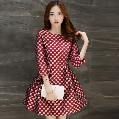 

A pond morning 2017 Korean version of the women&39s simple Slim was thin round collar seven sleeves large size package bag in the long section of the dress autumn 043125 red