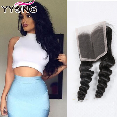 

8A Brazilian Lace Closure Loose Wave FreeThreeSide Part Swiss Lace Closure 4X4" Bleached Konts Virgin Human Hair Brazilian