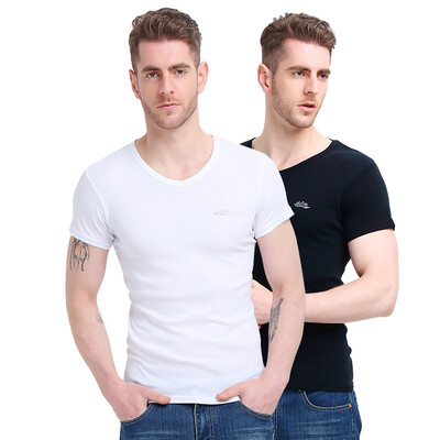 

Bosideng Men&39s Vest 2pcs Men&39s T-Shirt Short Sleeve Cotton V-Neck Shirt Pure Color Breathable T-Shirt Black White L