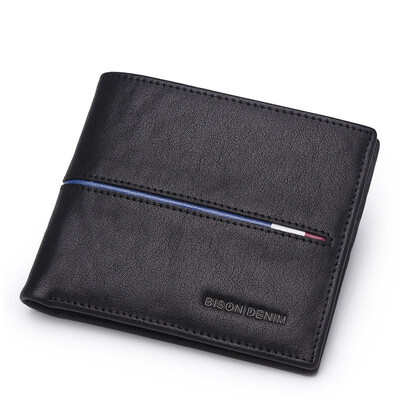 

American bison men&39s wallet short section tanned leather wallet multi-card wallet N4437-3B black cross section