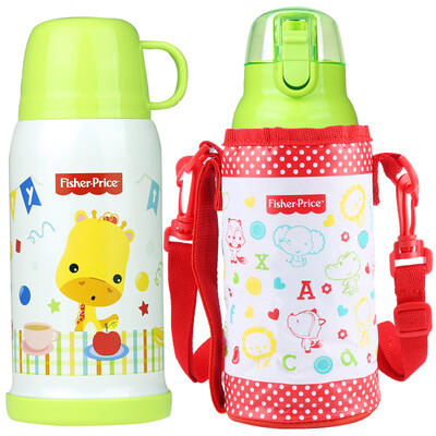 

Fisher-Price cups children's stainless steel water cups male and female students large capacity double cover portable kettle with a set of 500ML pink