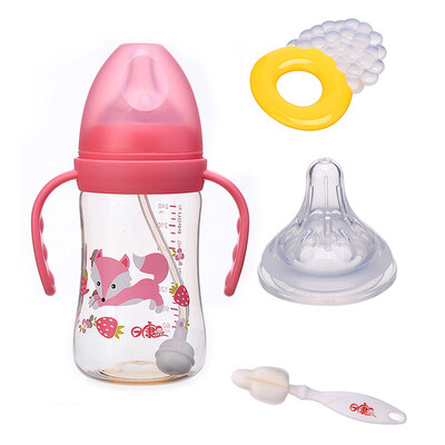 

Rikang wide mouth bottle newborn with handle automatic bottle combination wide mouth pacifier nipple brush comfort tooth gel RK-8013-2 240mlPPSU red