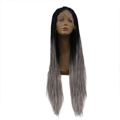 

Anogol Braided Twist Grey Ombre Dark Roots Glueless Peruca Laco Sintetico Heat Resistant Fiber Hair Wigs Synthetic Lace Front Wig