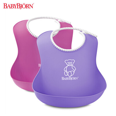 

Sweden BABYBJORN Soft Bib for Children Roll Up Bib Crumb Catcher (pink + purple 2 pack over 4 months old