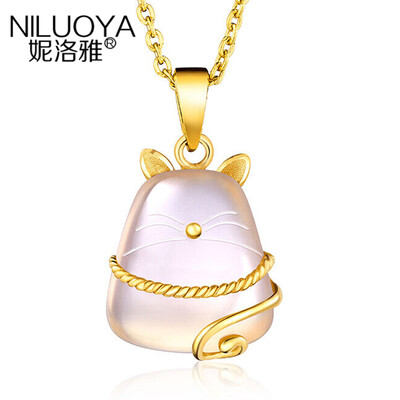 

Nilea Lucky Cat S925 Silver Plated Gold Necklace Female Pendant Birthday Gift Send Girlfriend