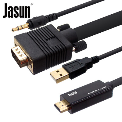 

Jason (JASUN) Кабель HDMI-VGA 5 метров с аудиоконвертом для преобразования аналогового сигнала в конверт для ноутбуков / настольных компьютеров / телеприставки / затем кабель для телевизора с проектором JS-085