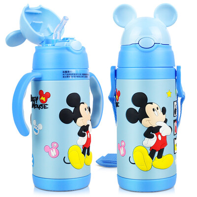

Disney DISNEY baby suction tube insulation cup baby stainless steel Dijiao double handle portable school drinking kettle dual use 380ML blue