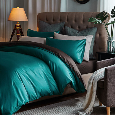 

mido house bed linen cotton 60 satin solid color four-piece cotton bed sheet set olive green with ebony coffee 220 240cm