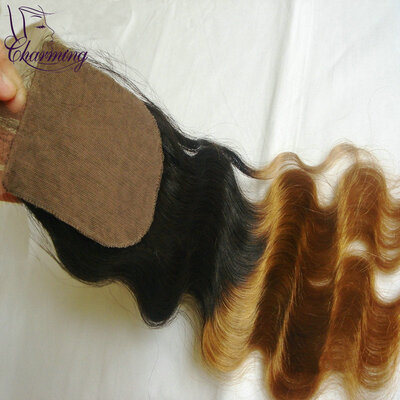 

New Arrival 3.5x4 Ombre Silk Base Closure Virgin Human Hair Free Part Brazilian Body Wave Ombre Lace Closure Bleach Knots