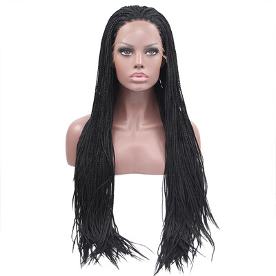 

Anogol Long Black Braids Heat Resistant Fiber Hair Wigs Peruca Laco Sintetico For Women African Amrrican Synthetic Lace Front Wig