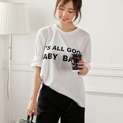 

VIVAHEART Korean casual fashion loose letter ladies t-shirt tide tide VWTD172451 black S