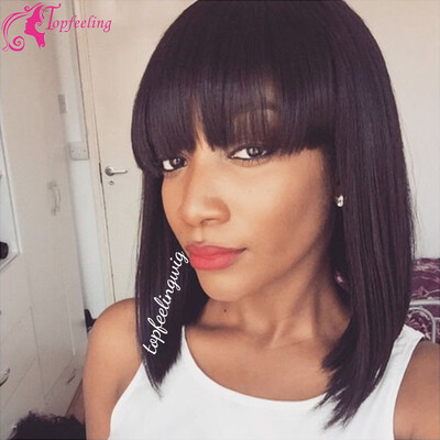 

Short Glueless Lace Front Human Hair Wigs Natural Color Bob Wigs For Black Women Lace Front Wigs Wirth Bangs