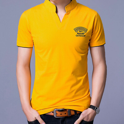 

Джип Щит мужской с коротким рукавом футболка сплошного цвета V-образным вырез случайных рубашка с короткими рукавами ПОЛО D9251 титан желтым 2XL