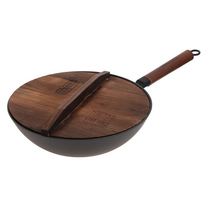 

【Jingdong Supermarket】 Ames Shi thick cast iron wok 30cm nitriding really stainless uncoated physical non-stick wear-resistant health wok gas induction cooker universal wooden pot cover AZH3065